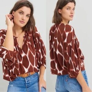 Anthropology Corey Lynn Calter Giraffe Print Blouse in Brown and White